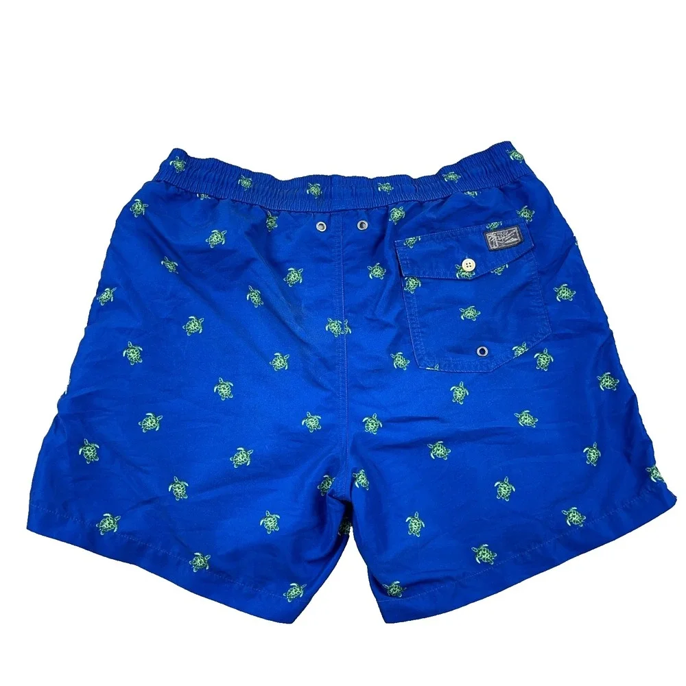 Polo Ralph Lauren Swim Trunks Men Medium Blue Turtle Print Board Shorts‎ 33